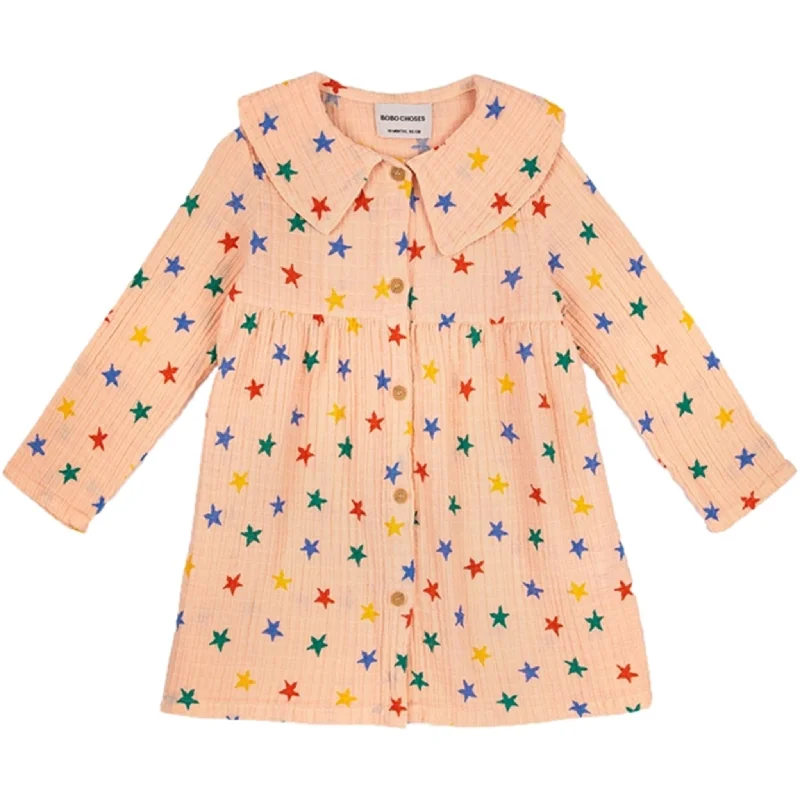 Military DressBobo Choses Light Pink Multicolor Stars Dress