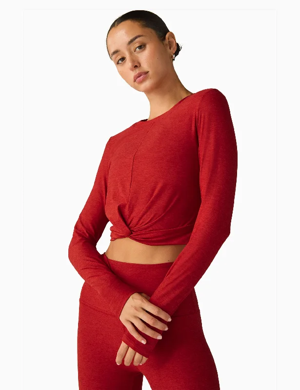 CroptopaumentedFeatherweight Center Stage Cropped Pullover - Ruby Red Heather