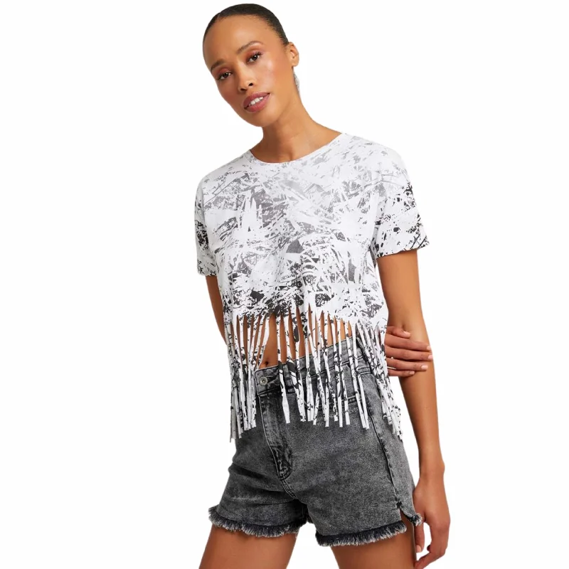 CroptopdeviceOXXO - Fringe Trimmed Hem Cropped Top