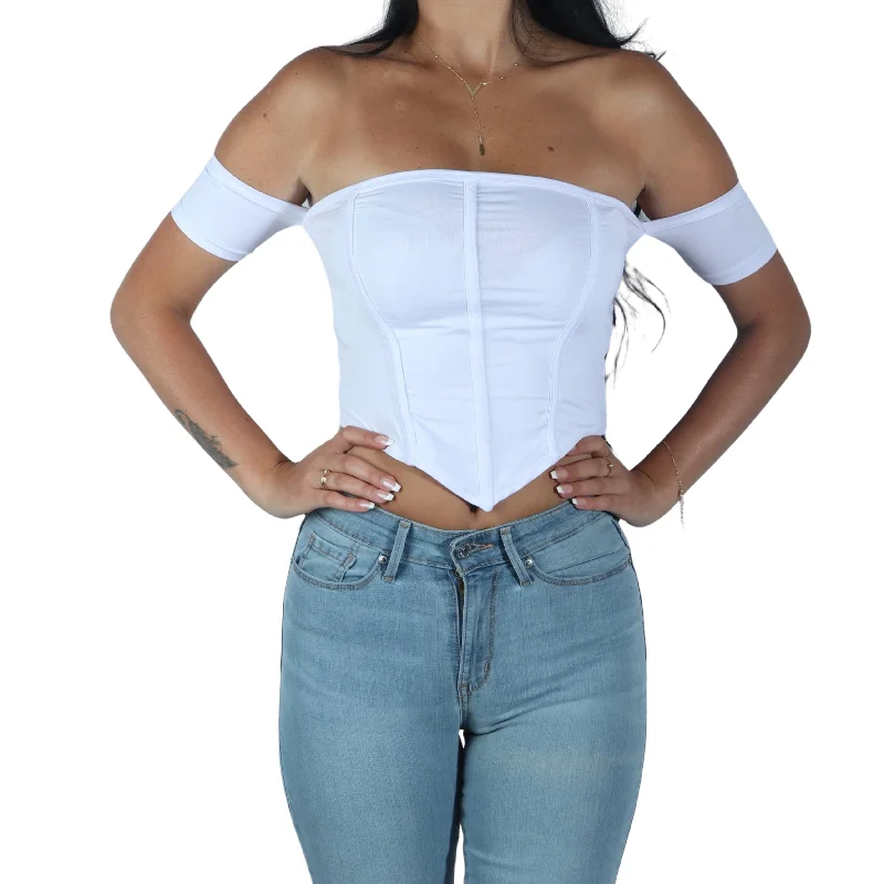 CroptopmobileCorset Front And Attached Short Sleeve Crop Top