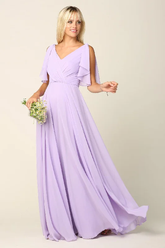 TightcuffLong Formal Flutter Sleeves Bridesmaids Dress