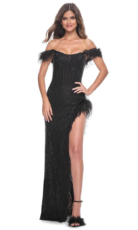 TightwrapLa Femme 32151 - Scoop Feather Trim Prom Gown