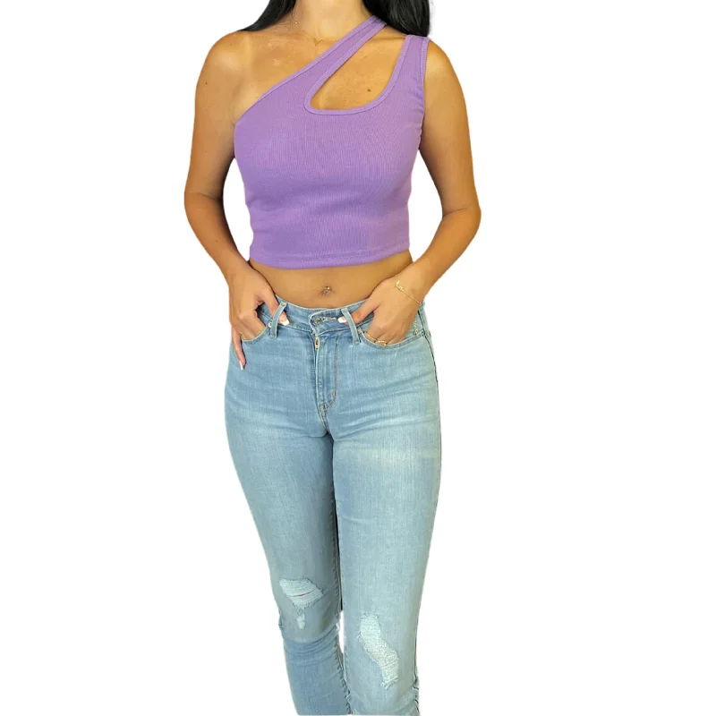 CroptopdataOne Shoulder Double Strap Crop Top