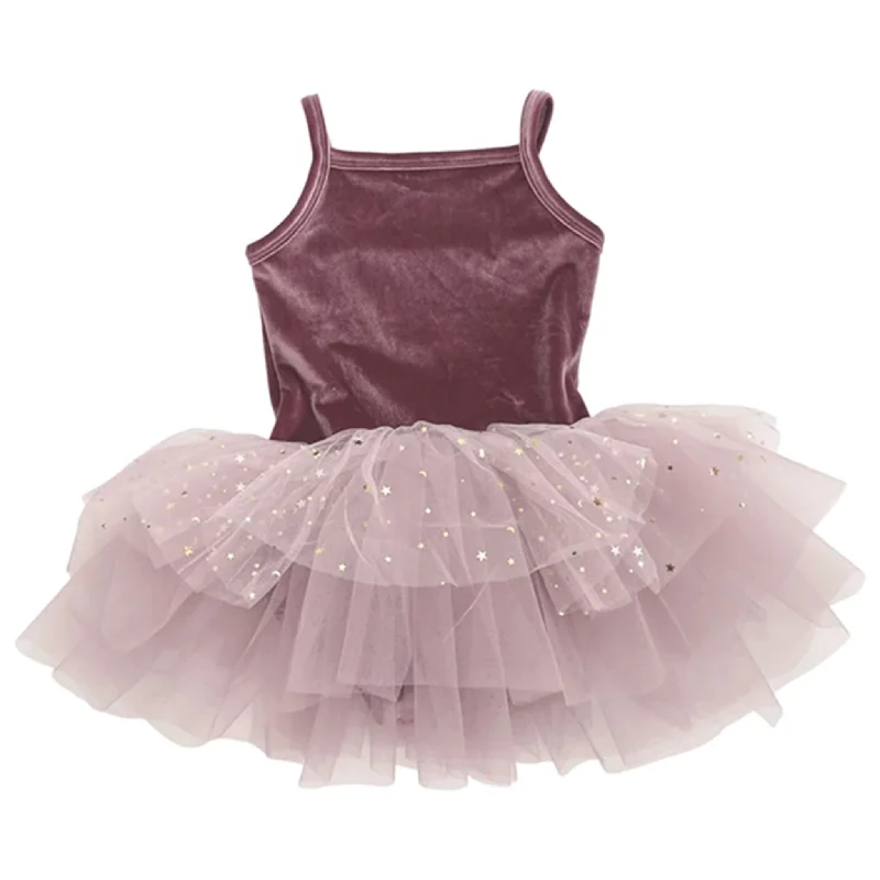 Tutu DressDolly by Le Petit Tom Velvet Leotard With Tulle Tutu Dress Dusty Violet