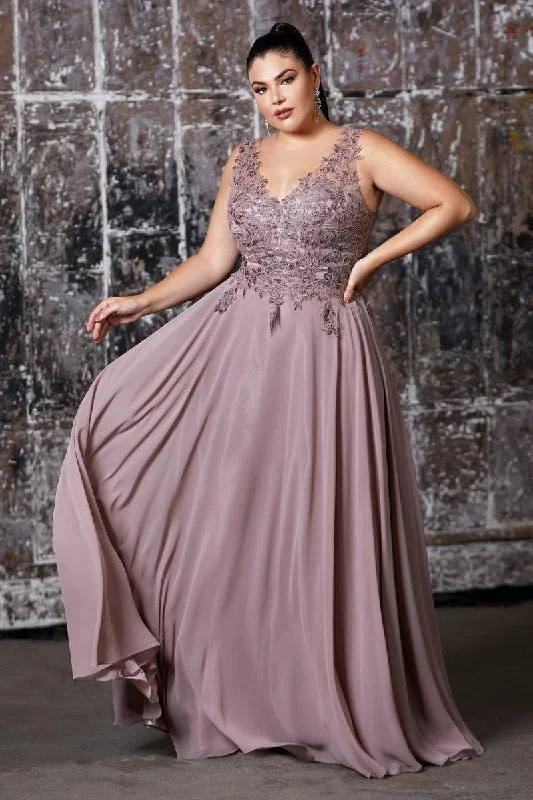 TightexecutionCinderella Divine CD9177 Long Chiffon V-Neck Prom Sleeveless Formal Dress