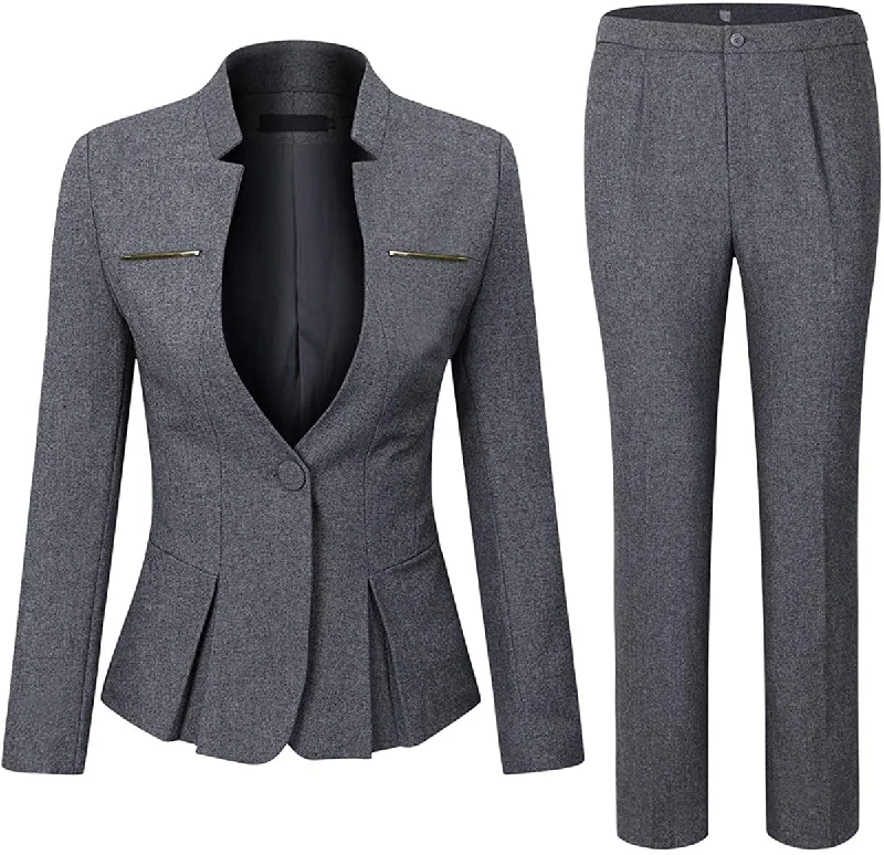 China Factory Formal Dark Gray Black Pant Suit for Women Work Wear Office Lady Style Business Blazer with Pants