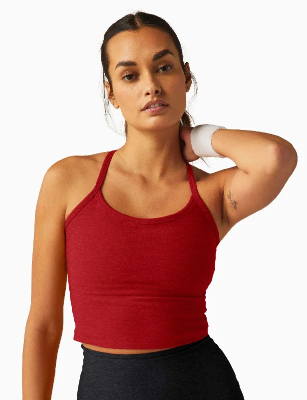 CroptopstartupSpacedye Slim Racerback Cropped Tank - Ruby Red Heather