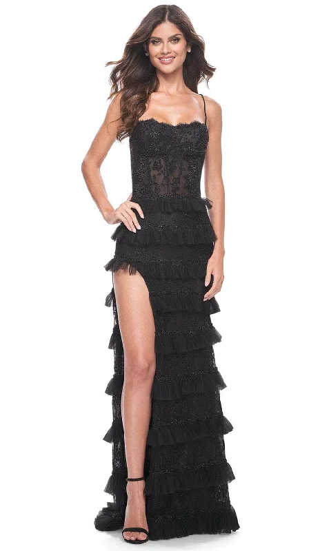 TightbudgetLa Femme 32113 - Lace Tiered Ruffle Prom Gown