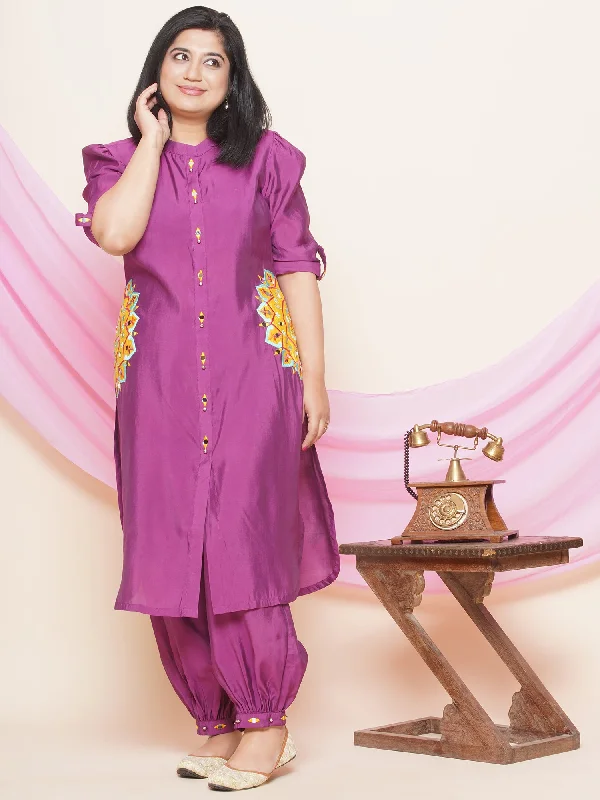 Purple Art Silk Afghani Set-WRKS115