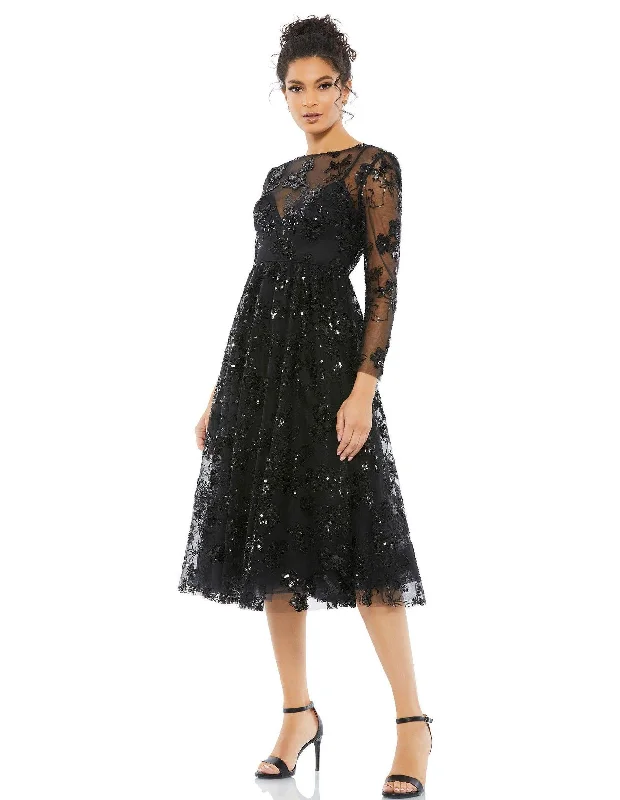 TightknotMac Duggal 67951 Long Sleeve Floral Cocktail Dress