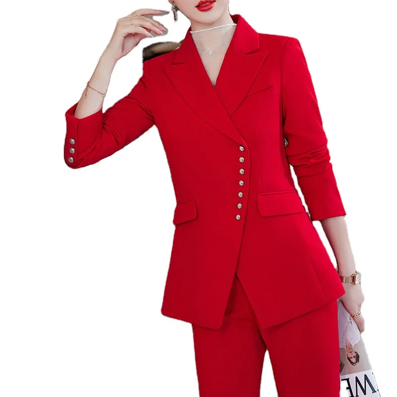 Wholesale High-quality Women Suits Dealers 2 Pieces Single Breasted Sets Fashion Office Lady Elegant Blazer and Flare Trouser