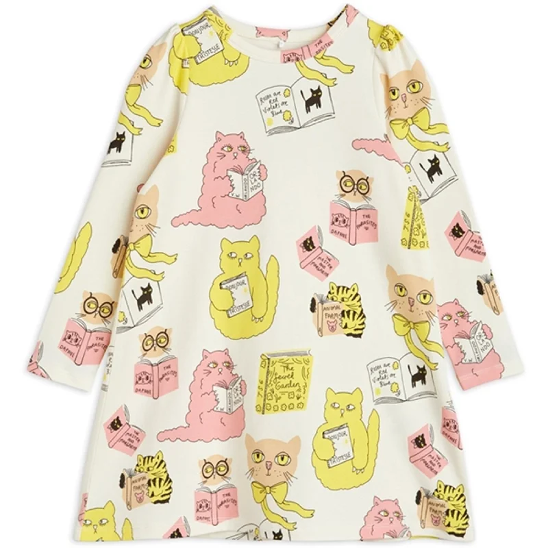 Evening DressMini Rodini Cats Aop Ls Dress Offwhite