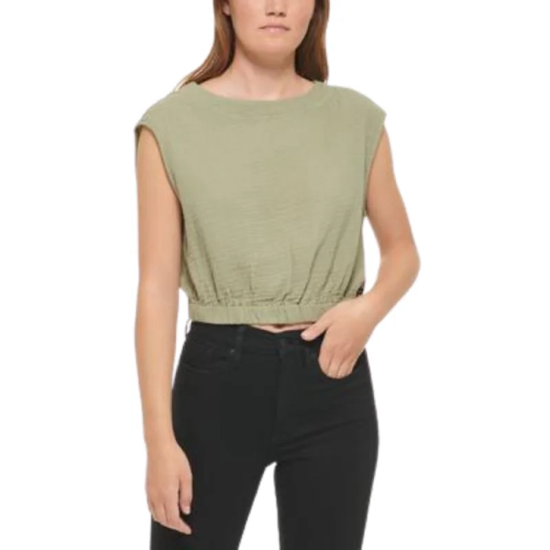 CroptopsleeveCALVIN KLEIN - Cotton Crepe Gauze Cropped Tank Top