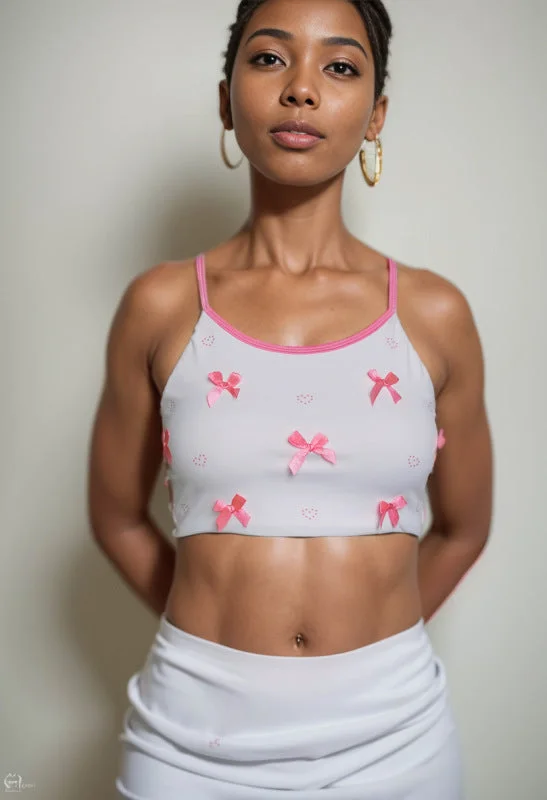 CroptopcasualSporty Padded Crop Top - Bra with Contrast Bow & Strappy Back