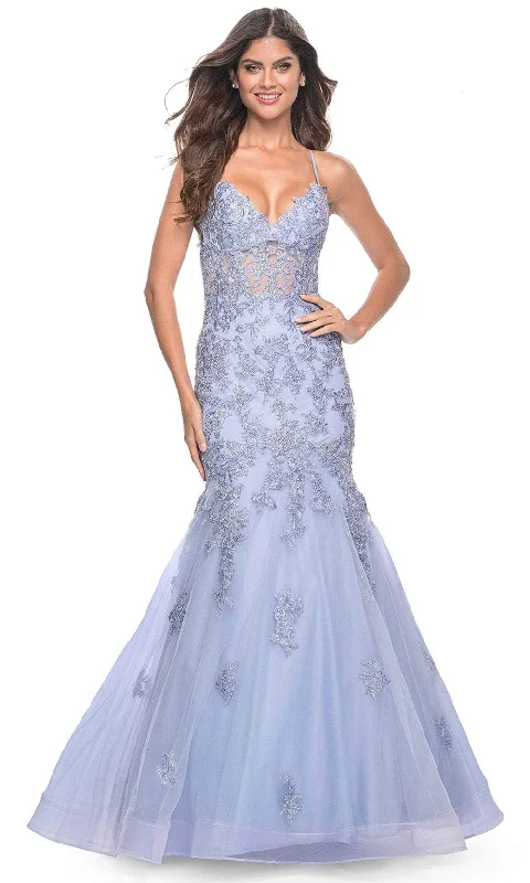 TightconnectionLa Femme 32004 - Lace Appliqued Mermaid Prom Gown