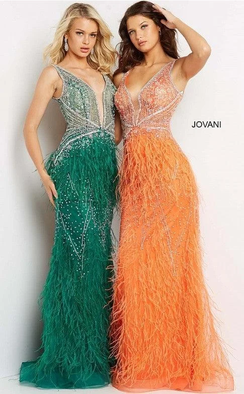 TightcommunityJovani 03023 Prom Long Sleeveless Feather Dress