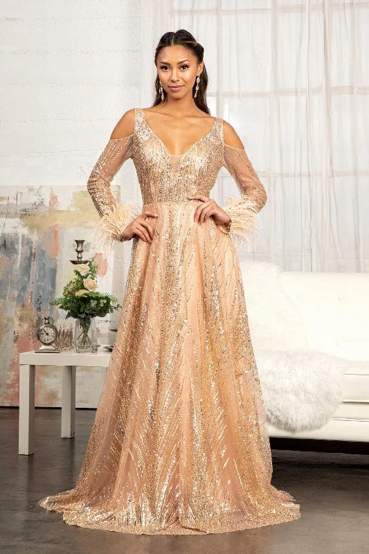 TightholdLong Sleeves Glitter A Line Long Prom Dress