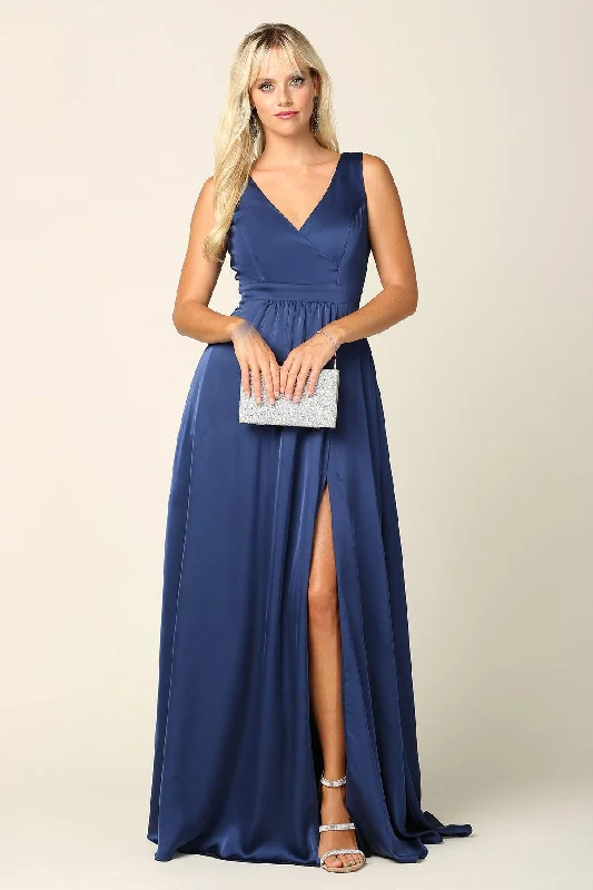 TightbeltLong Formal Sleeveless Satin Bridesmaids Dress