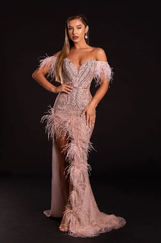 TightnessPortia And Scarlett 21127 Long Feathered Prom Dress