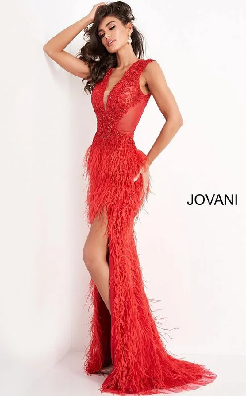 TightspotJovani 06446 Long Sheath Feather Prom Dress