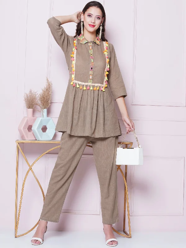 Brown Cotton Coord Set-WRKS157