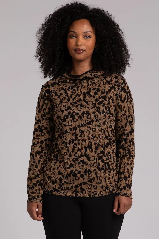 Lace-Up Knit TopsAnimal Sweater Funnel Neck Top | Animal Camel