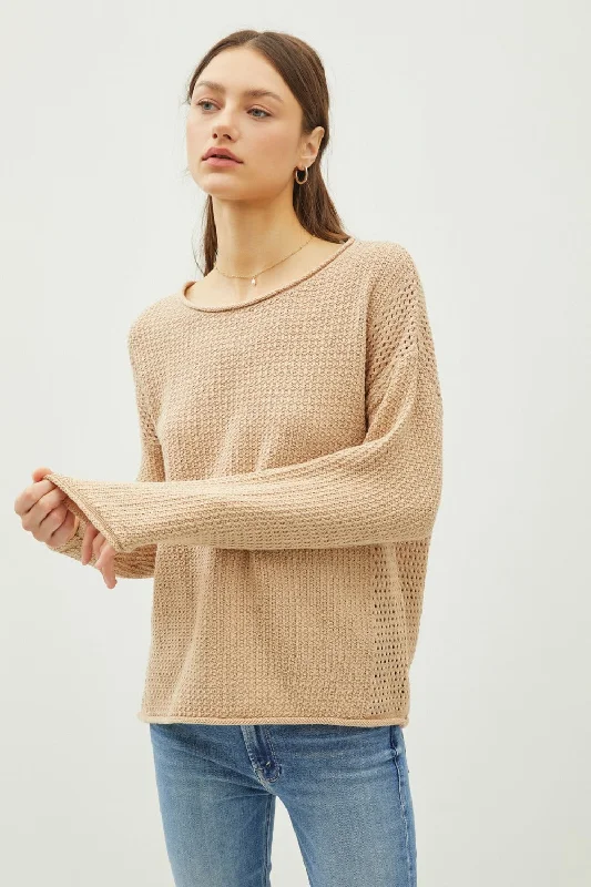 Hip-Hop Knit TopsBe Cool Rolled Openwork Round Neck Sweater