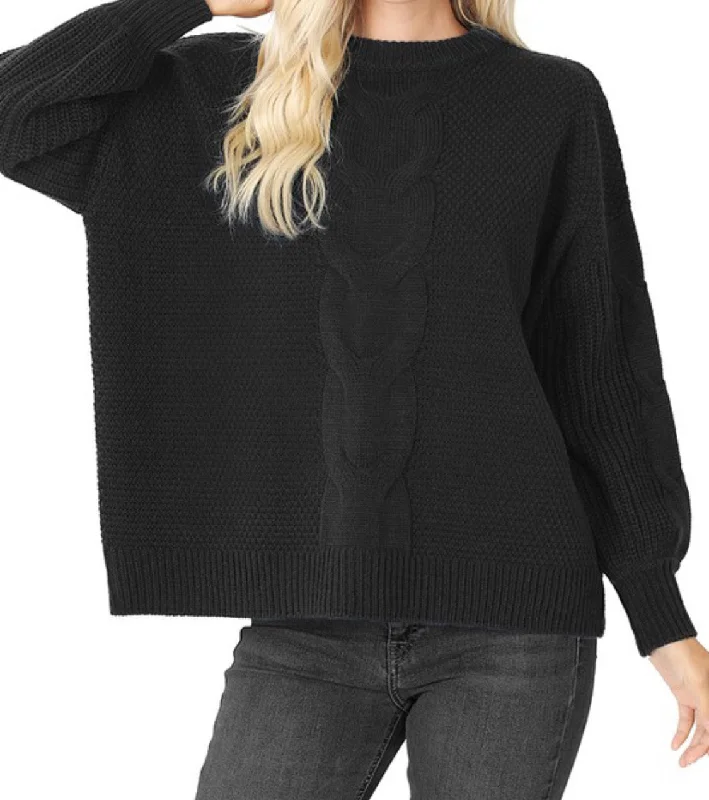 Acrylic Knit TopsBlack oversize Cable sweater