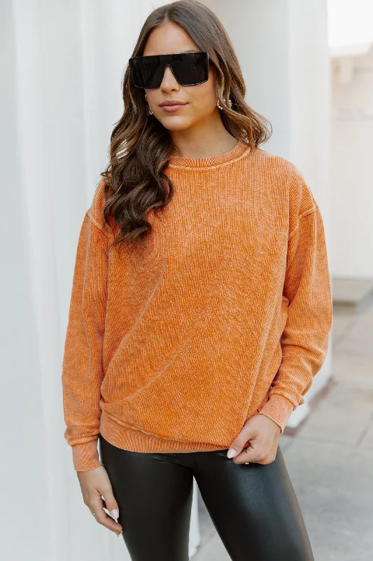 Leather-Paneled Knit TopsCAMRYN OVERSIZED VINTAGE WASH SWEATER IN ORANGE