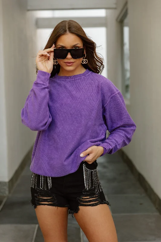 Studded Knit TopsCAMRYN OVERSIZED VINTAGE WASH SWEATER IN PURPLE