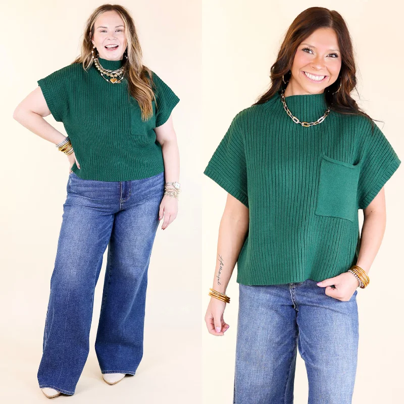 Camping Knit TopsCity Sights Cap Sleeve Sweater Top in Hunter Green