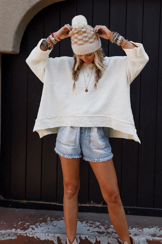 Zippered Knit TopsDana Oversized Diamond Texture Sweater - Ivory