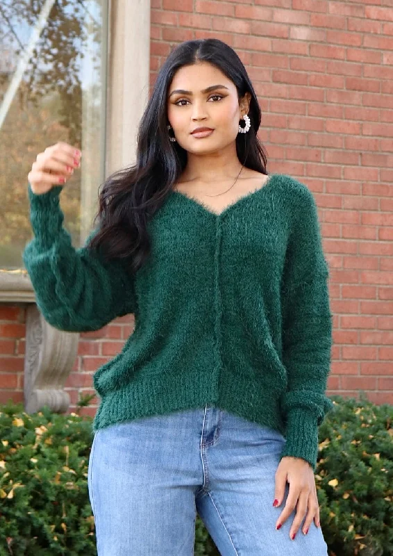 Cotton Knit TopsEvergreen Fuzzy Sweater