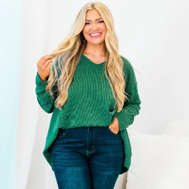 Ruffled Knit TopsFeel The Same Way Sweater, Hunter Green