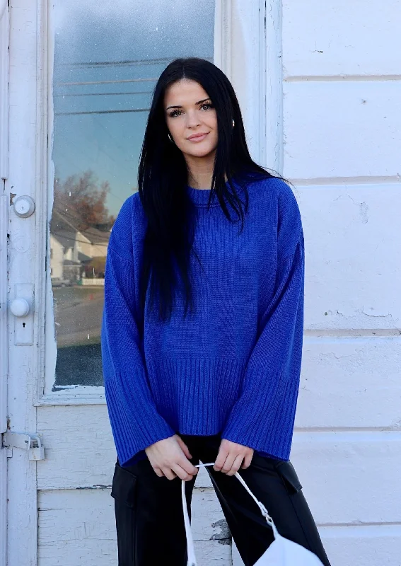 Acrylic Knit TopsKeep Trying Ribbed Knit Sweater Blue