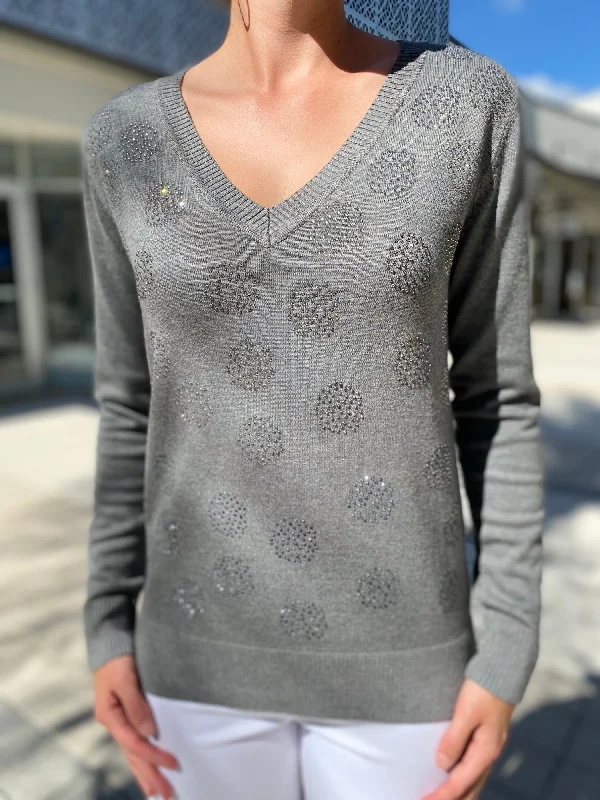 Outdoor Knit TopsLeo & Ugo Top BH938 Grey Sweater Circular Stud Design