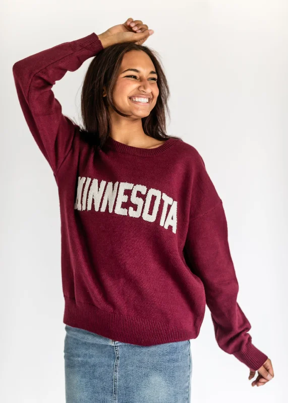 Glitter Knit TopsMinnesota Embroidered Crewneck Sweater