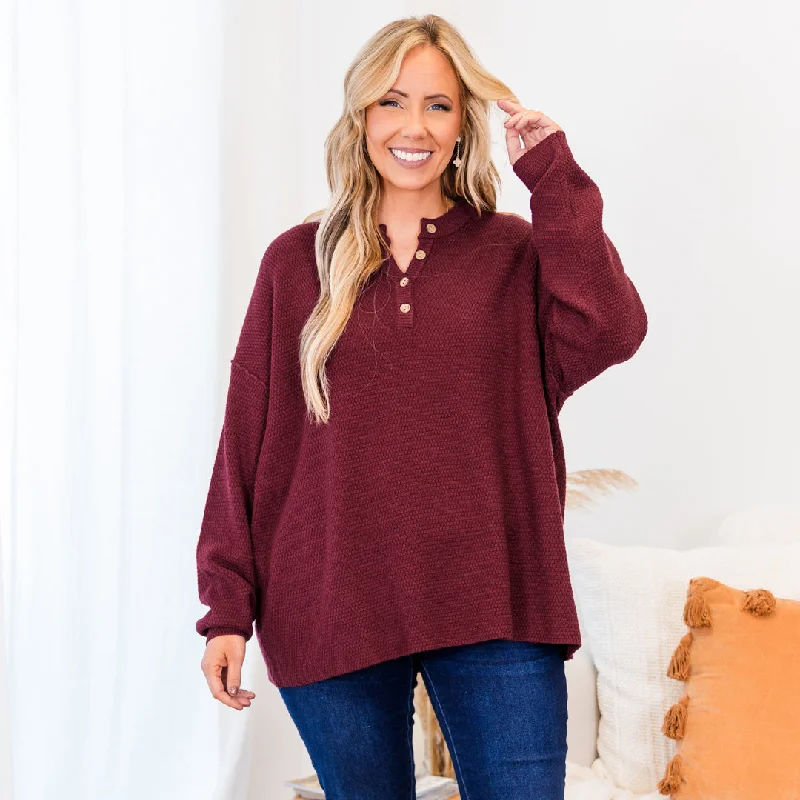 Travel Knit TopsPlease Take Me With You Sweater, Burgundy