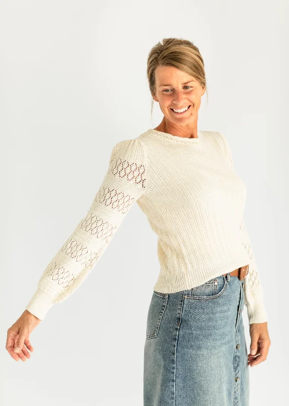 Athletic Knit TopsPointelle Sleeve Ribbed Sweater - FINAL SALE