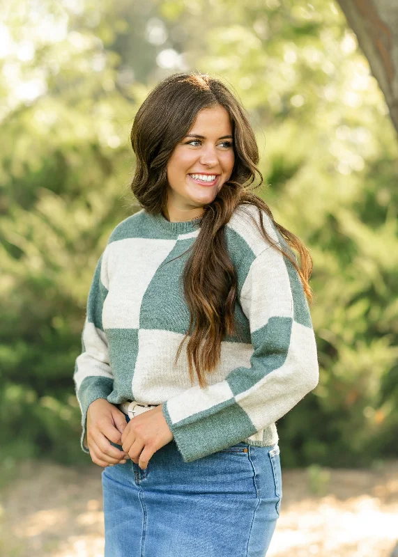 Athletic Knit TopsRosi Color Blocked Checkered Sweater