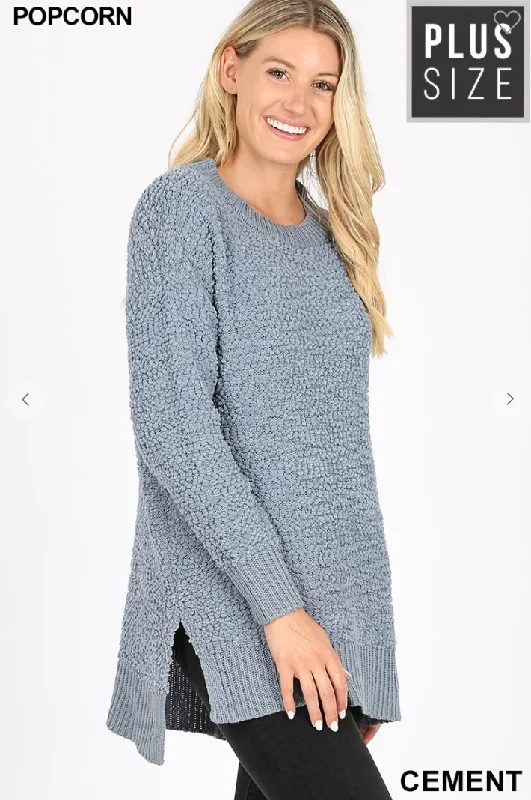 Layered Knit TopsRound Neck Long Sleeve Popcorn Sweater - 2 Colors