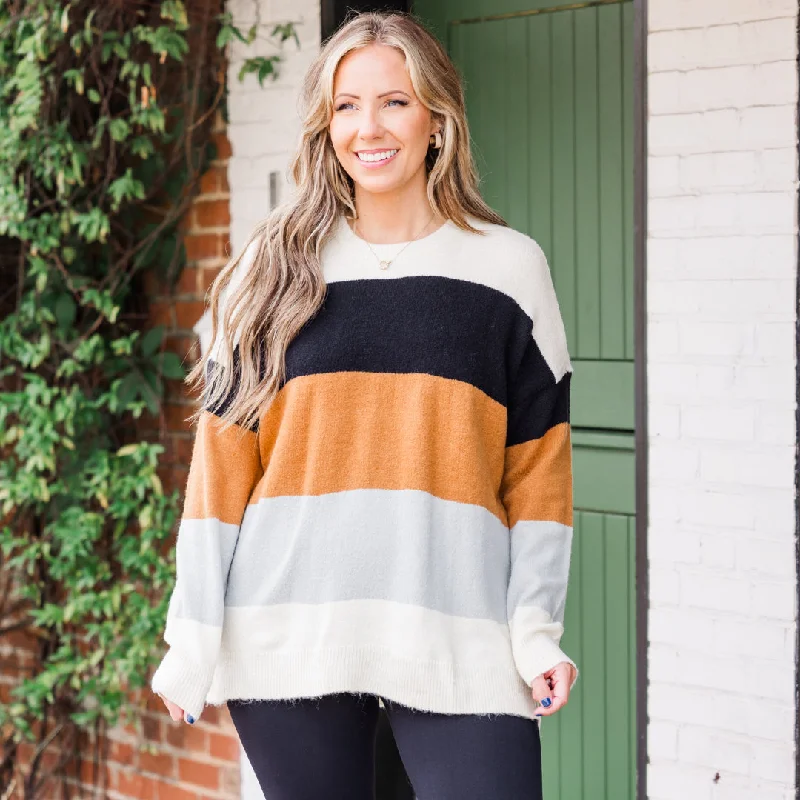 Punk Knit TopsSpice Latte Stripe Sweater, Black-Mustard