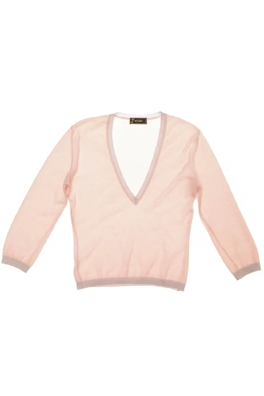 Sequined Knit TopsVersace - Pink Baby Cashmere Long Sleeve Sweater - IT 40 - $275