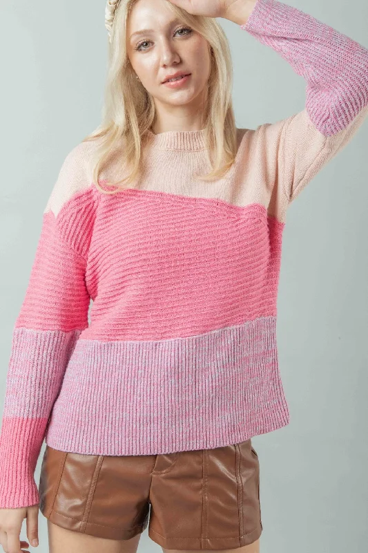 Running Knit TopsVERY J Color Block Long Sleeve Sweater