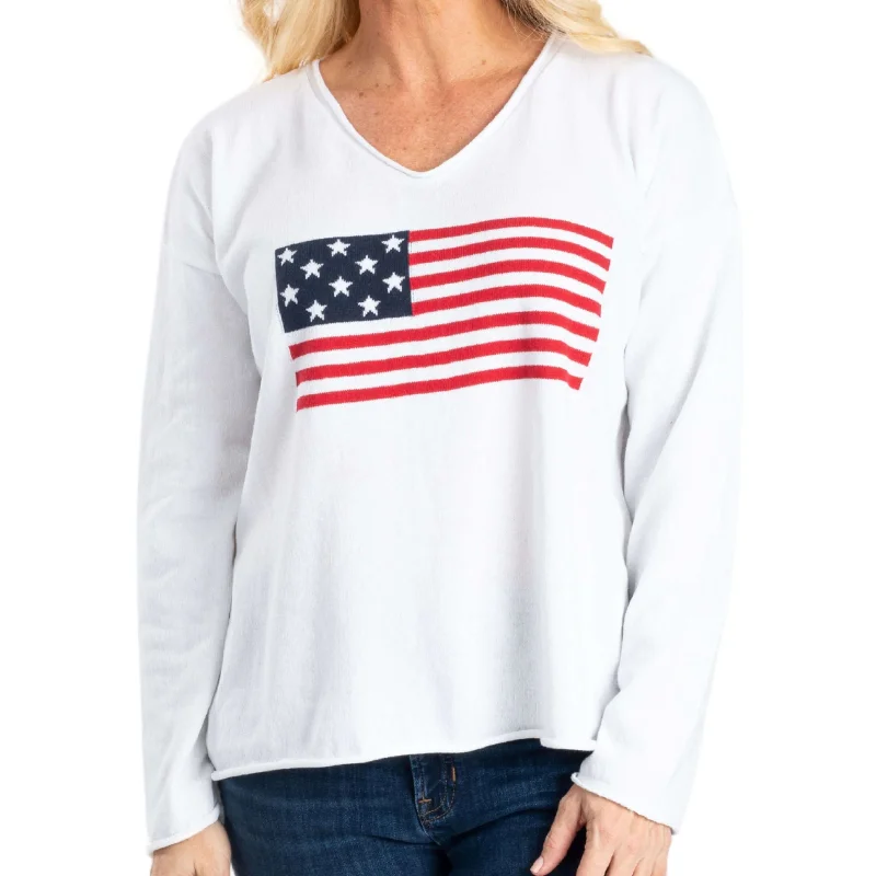 Thermal Knit TopsWomen's Town Pride Made in USA V-Neck Flag Sweater