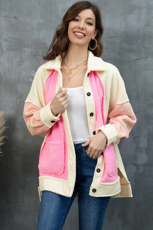 Retro JacketsColor Block Collared Slit Jacket