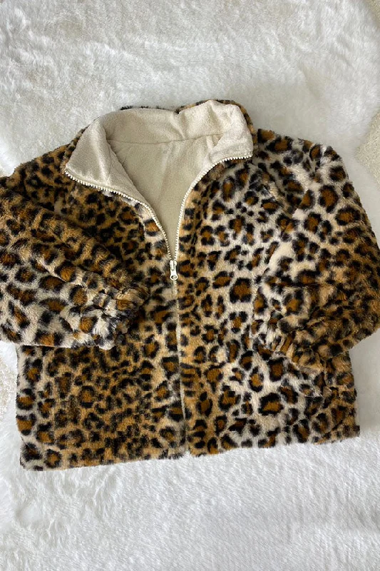 Waterproof JacketsDLH2555 Leopard print fleece long sleeve girls jacket w/pocket