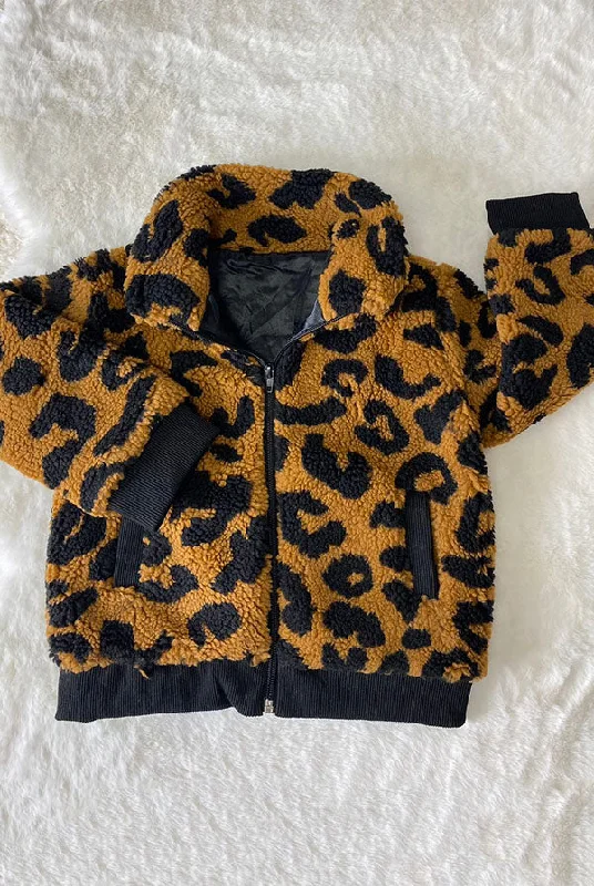 Flannel JacketsDLH2644 Wholesale Kids Black/brown leopard print girls jacket