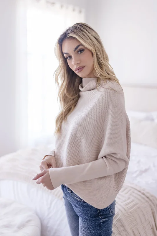 Layered Knit TopsGwen Long Sleeve Slouched Funnel Neck Sweater Tan