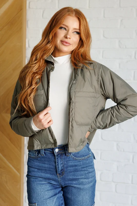 Button-Up JacketsHear Me Out Lightweight Puffer Jacket in Olive